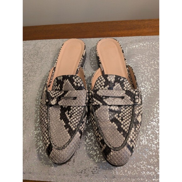 J. Crew Academy Penny Loafer Mules Women's 10 Snake-embossed Leather Shoes Prep - Picture 1 of 8